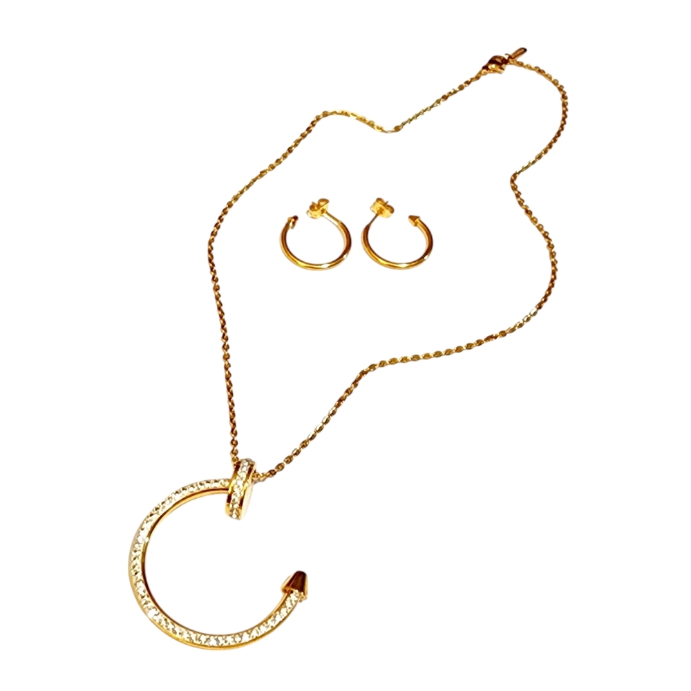 Rhinestones and Gold Plated Nail Necklace and Earrings Set